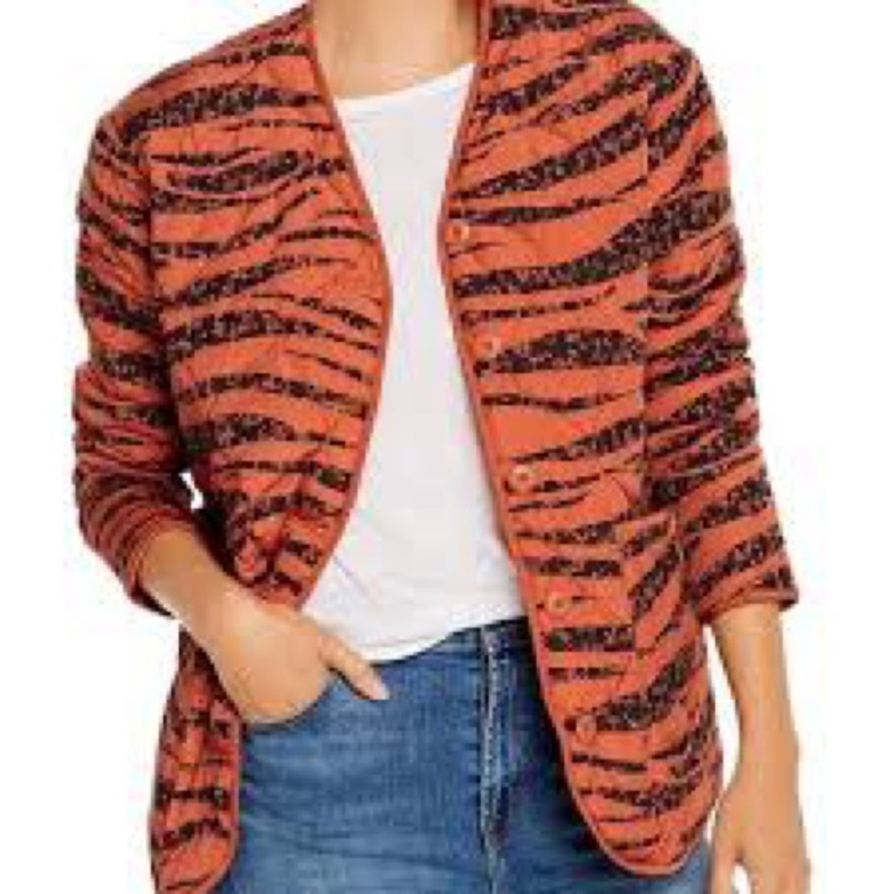 Anine Bing Quilted Tiger Print Jacket in Rust